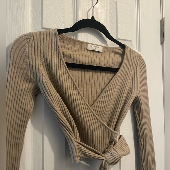 Babaton Tops - Babaton Tan Ribbed Wrap Sweater